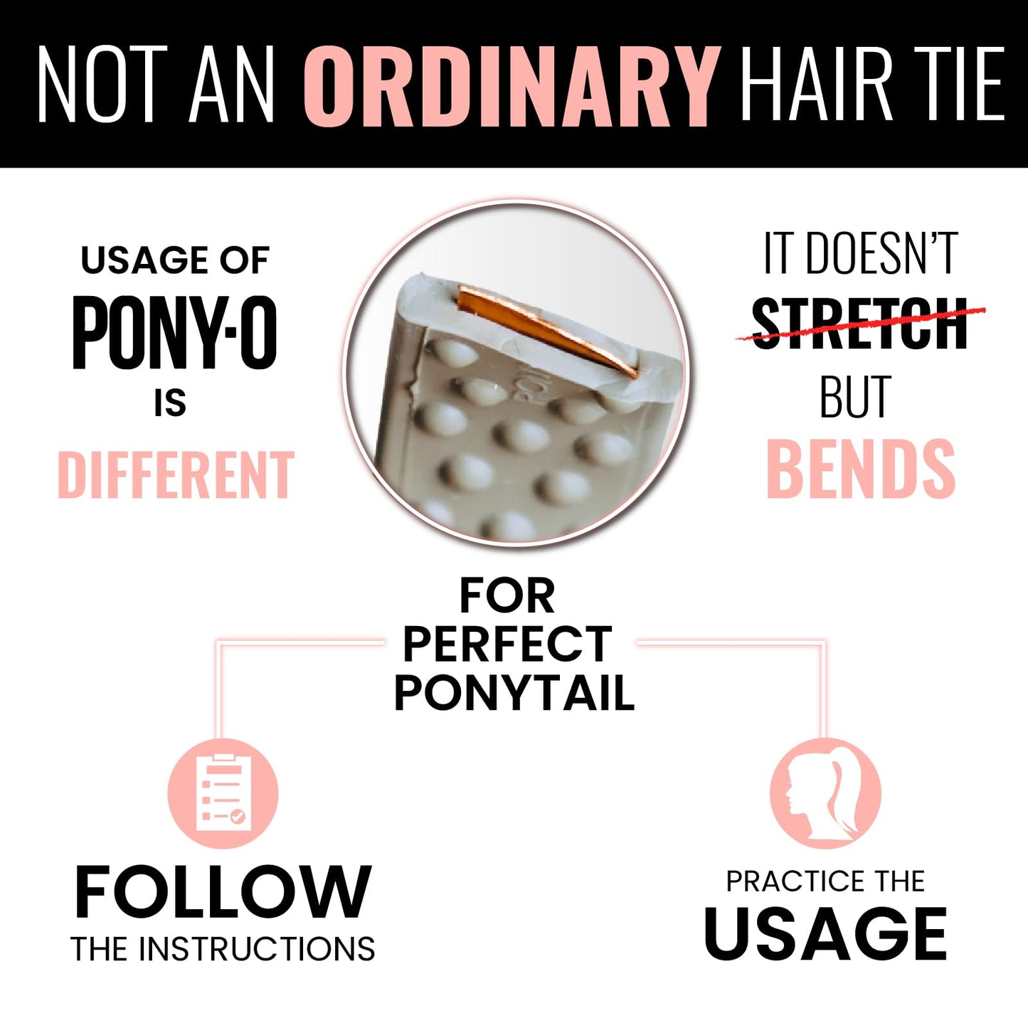 PONY-O- Fine, Medium or Slightly Thick Hair - Original No Damage Volumizing Ponytail Hair Ties - Patented Bendable Design - Stylish Hair Accessories for Women - 2 Pack Black & Dark Blond - Medium