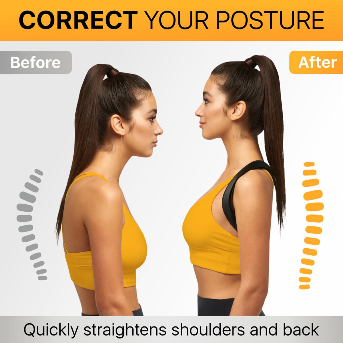 HALLWAY STORIES Adjustable Back Brace Posture Corrector for Women and Men (33-42"), Upper Back and Shoulder Straightener, Relieves Neck and Shoulder Discomfort, Ostomy Belts, Black