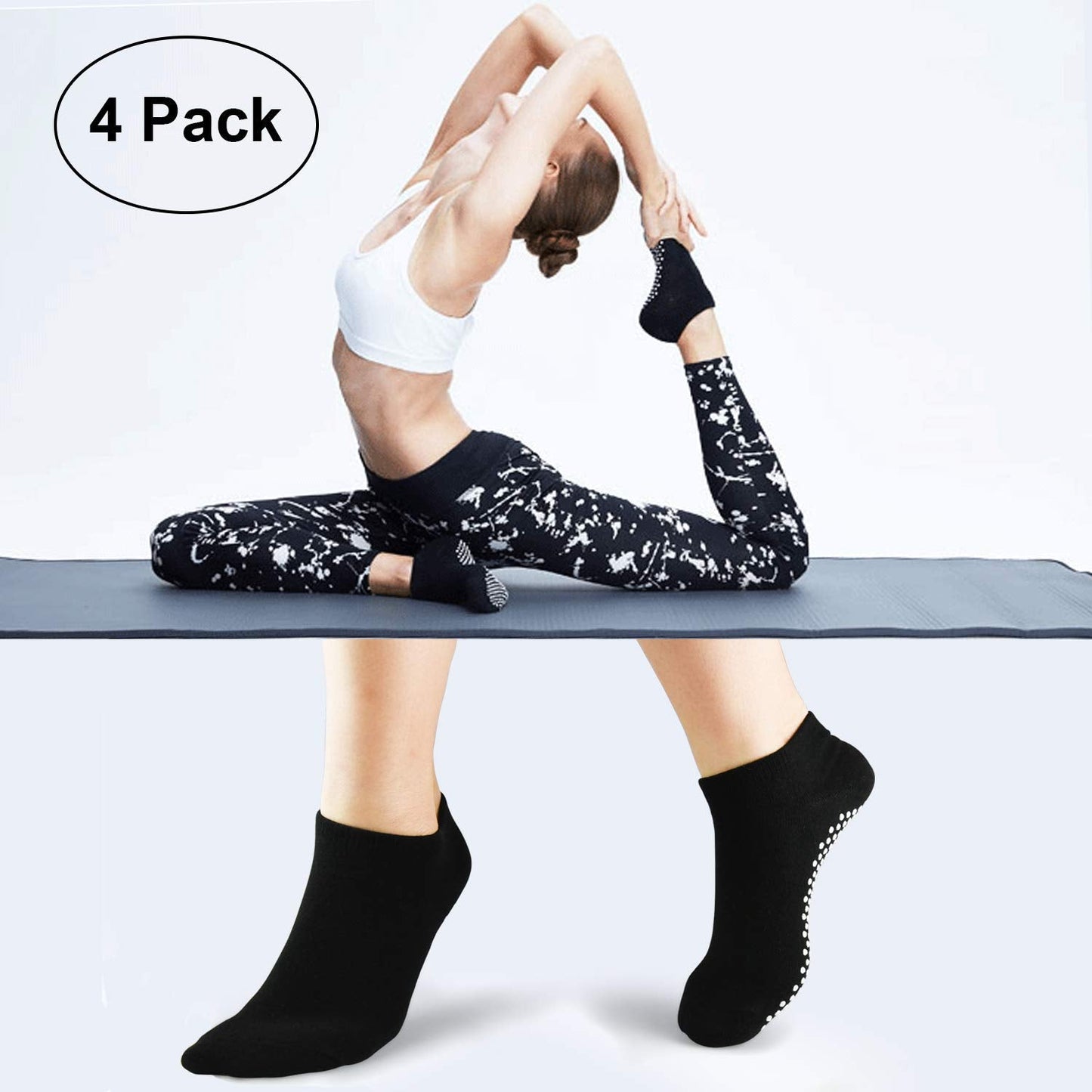 ELUTONG Pilates Ballet Barre Yoga Socks 1-4 Pack Non Skid Slip Sticky Grippers Socks for Women