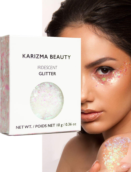 KARIZMA Iridescent Glitter. 10g Chunky Face Glitter, Hair Glitter, Eye Glitter and Body Glitter for Women. Rave Glitter, Festival Accessories, Cosmetic Glitter Makeup. Loose Glitter Set