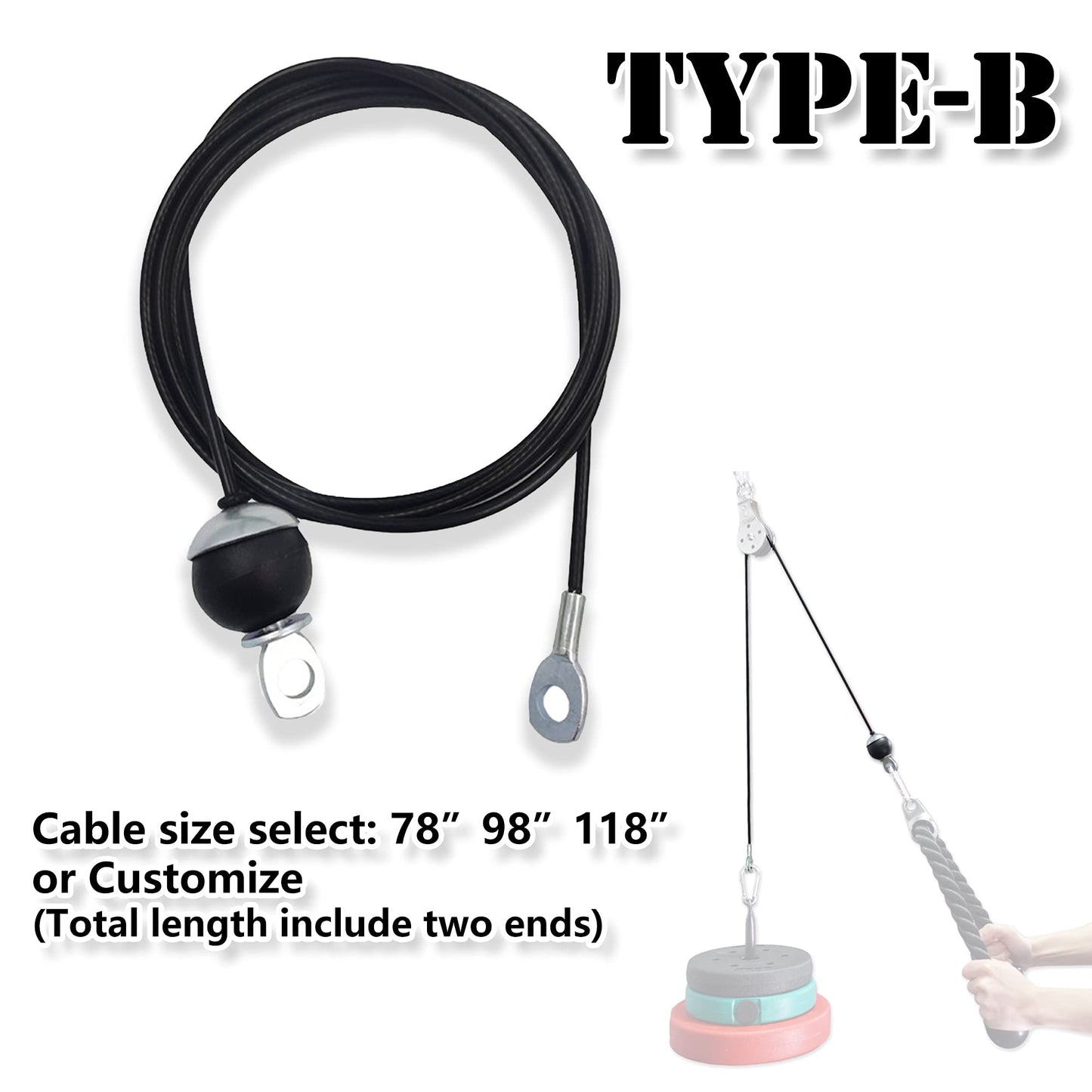 J Bryant Fitness Gym Replacement Cable Fitness Pulley Cable Thick 0.2inch/5mm Heavy Duty Steel Wire Rope for Home Gym Cable Pulley Attachments Machine Accessories (Type-B, 118")