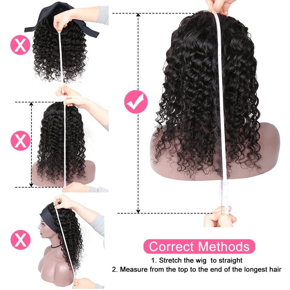 Celiarita Red Burgundy Headband Wigs Human Hair Deep Wave 16 Inch None Lace Front Wigs Curly Human Hair Headband Wig Glueless Machine Made Deep Wave #99J Headband Wig for Black Women 150% Density…