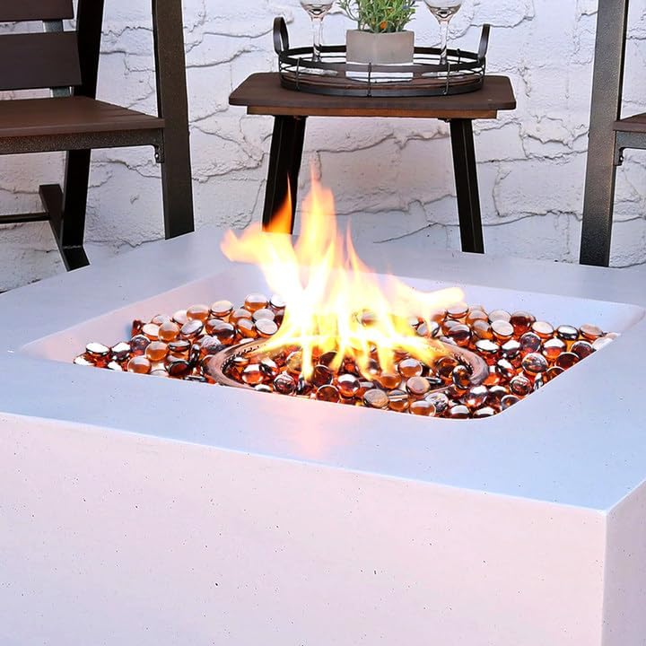 Fire Glass Rocks, Amber Beads for Propane Fire Pit, Fireplace and Outdoor Decorative. 3/4 High Luster 10LB Round Firepit Glass