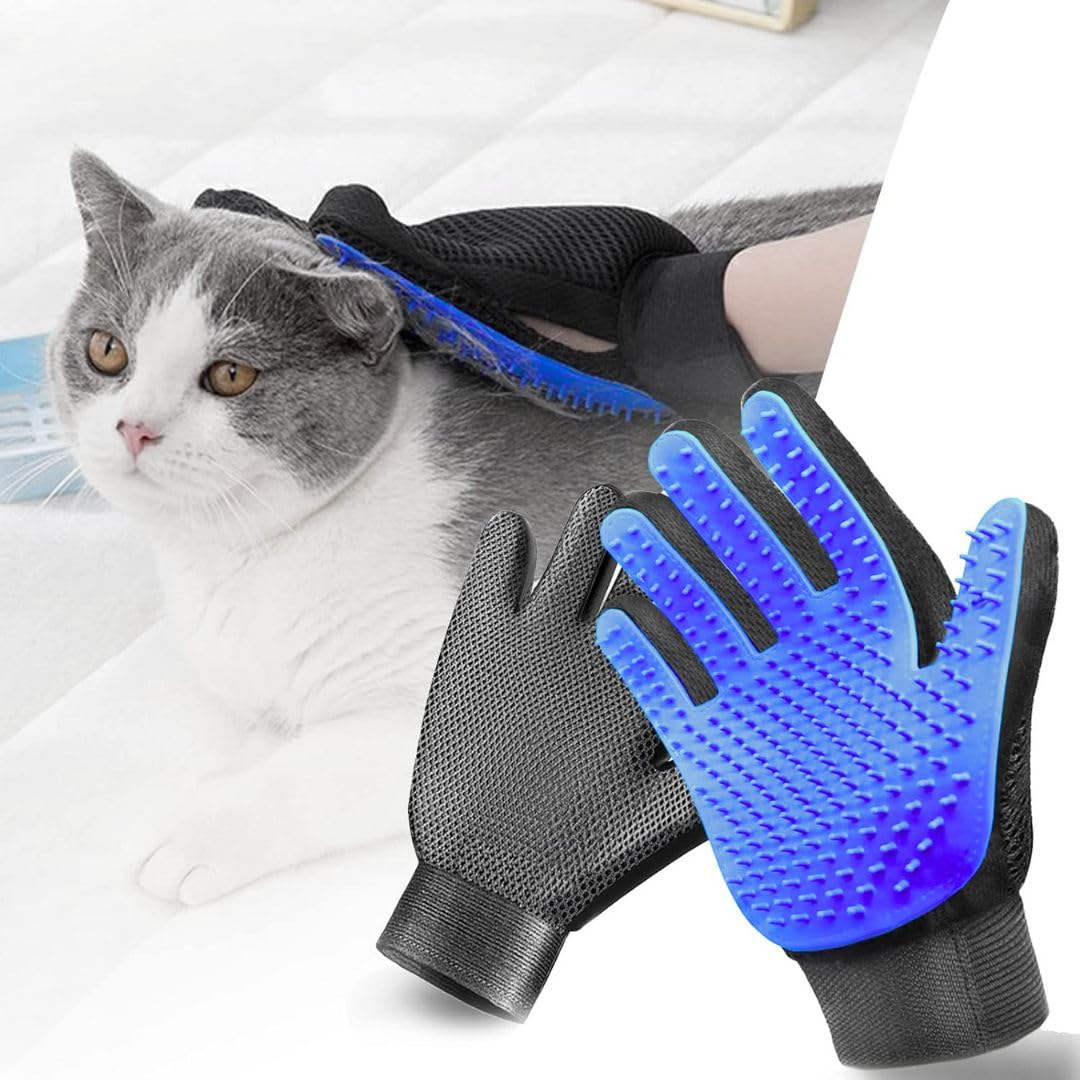 Generic Pet Grooming Gloves Cat Brushes for Gentle Shedding - Efficient Pets Hair Remover Mittens - Dog Washing Gloves for Long and Short Hair Dogs & Cats & Horses - 1 Pair (Blue)