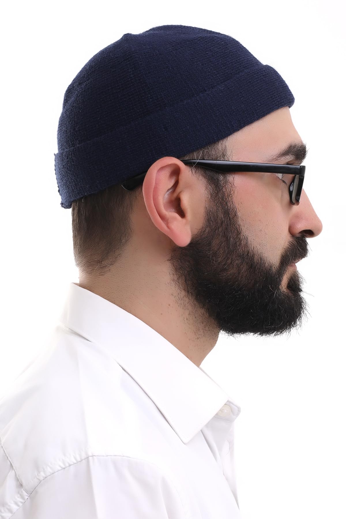 ihvan online Turkish Muslim Winter Velvet Roll-up Edge Kufi Hats for Men, Taqiya, Takke, Peci, Islamic Caps,Prayer Skullcap, Islamic Gifts, Blue Dark