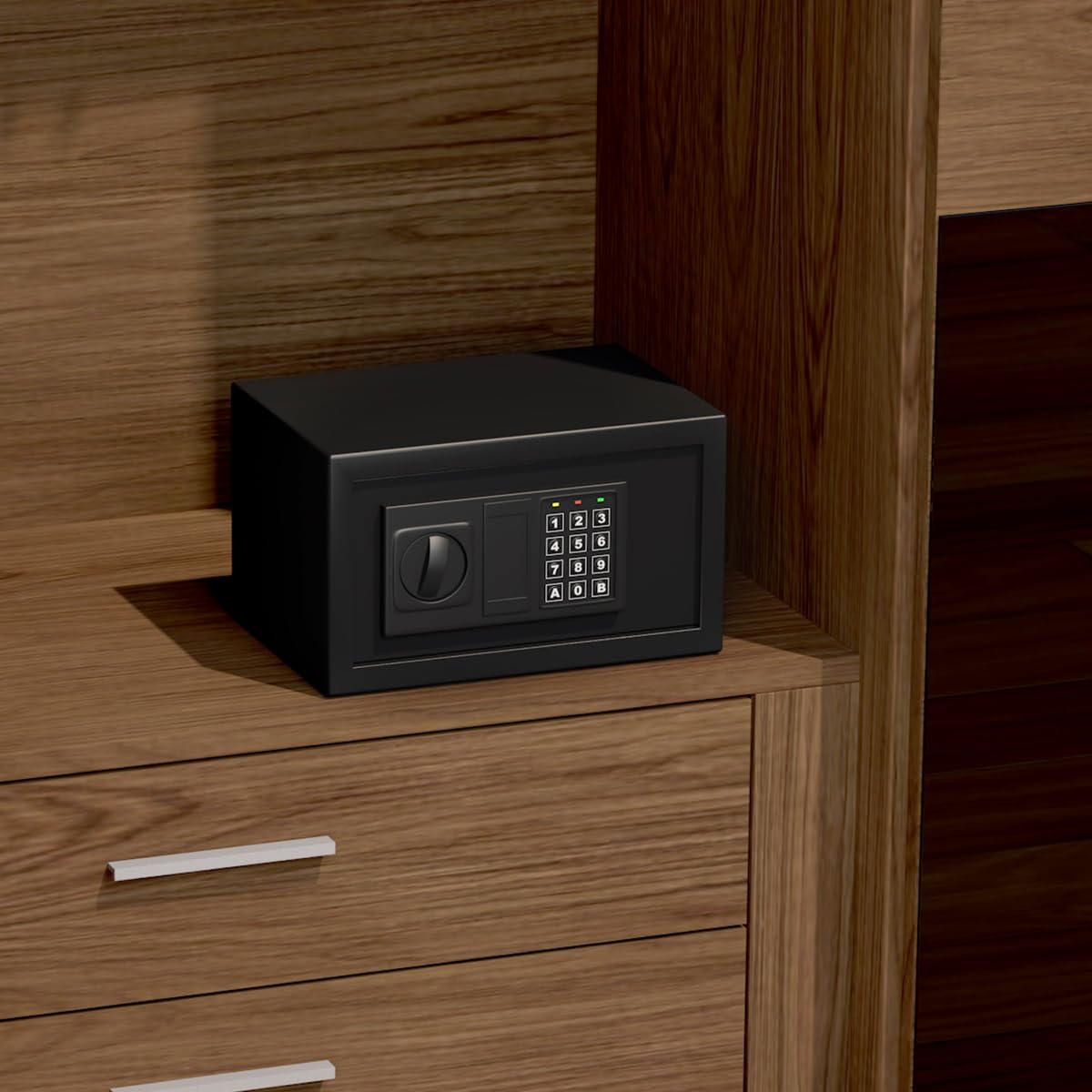 SamYerSafe Safe Box with Sensor Light,Security Lock Box， Steel Construction Hidden Electronic Safe with Lock，0.4 Cubic Feet ，Wall or Cabinet Anchoring Design for Home, Black