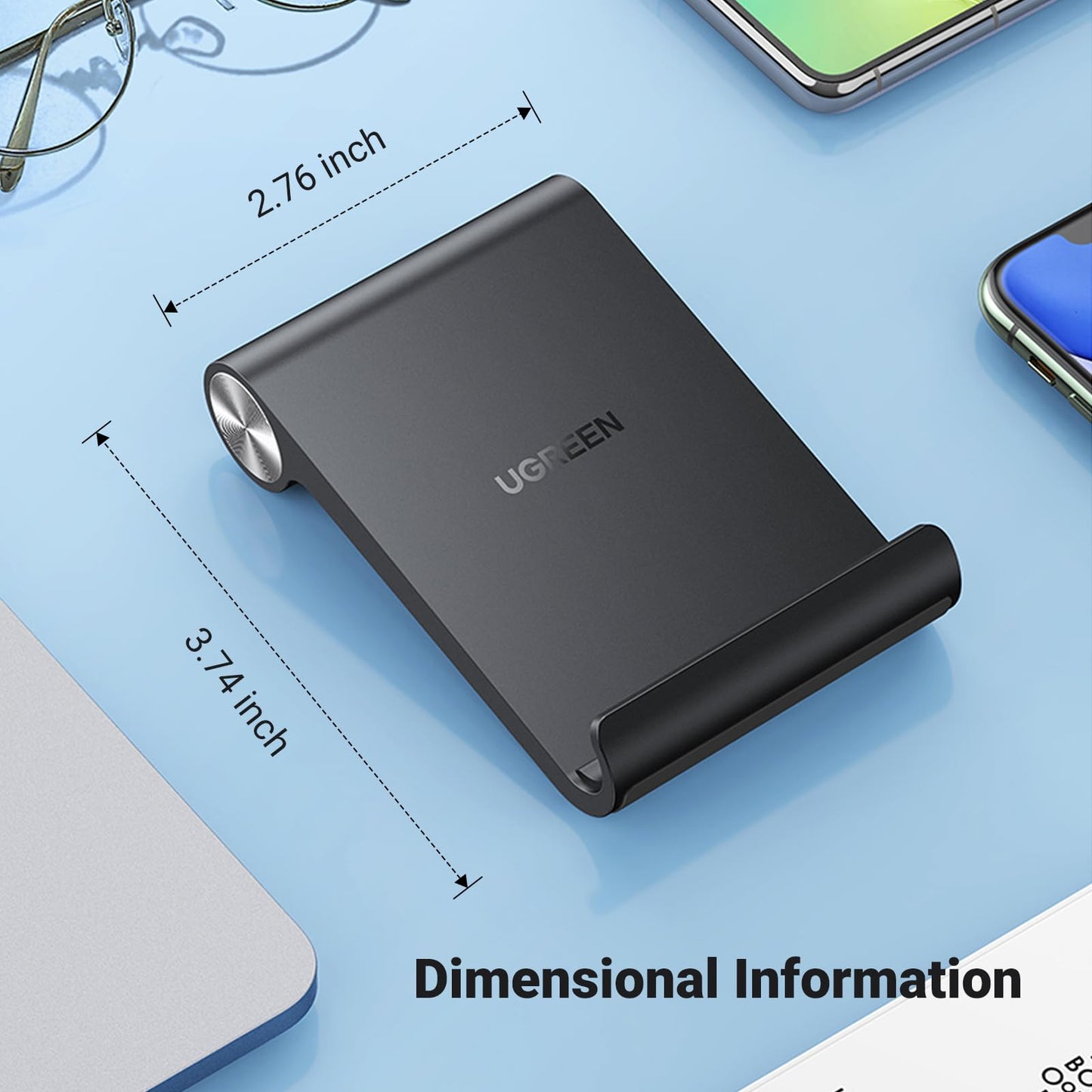 UGREEN Cell Phone Stand for Desk Portable Foldable Phone Holder Angle Adjustable Compatible with iPhone 16 15 Pro Max 14 Plus, iPhone 13 12 11 SE XS XR Smartphone, Mini Size, Black