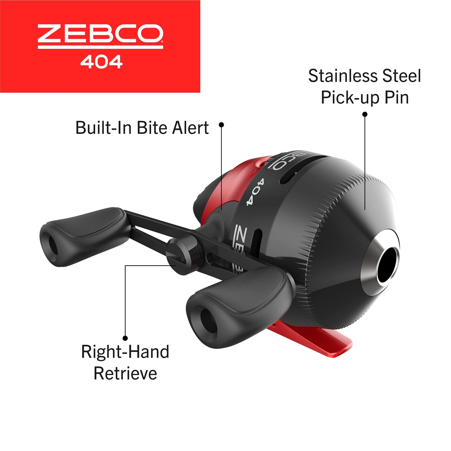 Zebco 404 Spincast Reel and Fishing Rod Combo, 6-Foot 2-Piece Fishing Pole, Size 40 Reel, Right-Hand Retrieve, Pre-Spooled with 15-Pound Zebco Line, Black/Red