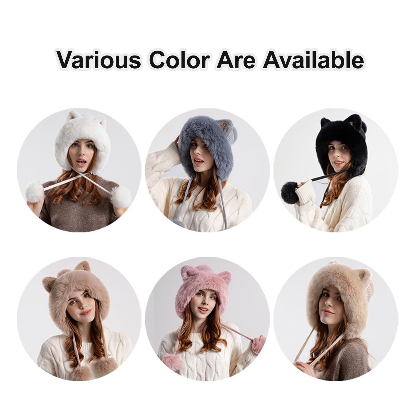 Women Girls Cat Ears Fleece Lined Hat, Winter Warm Knitted Beanie Slouchy Skull Cap Earflap Hats for Cold Weather