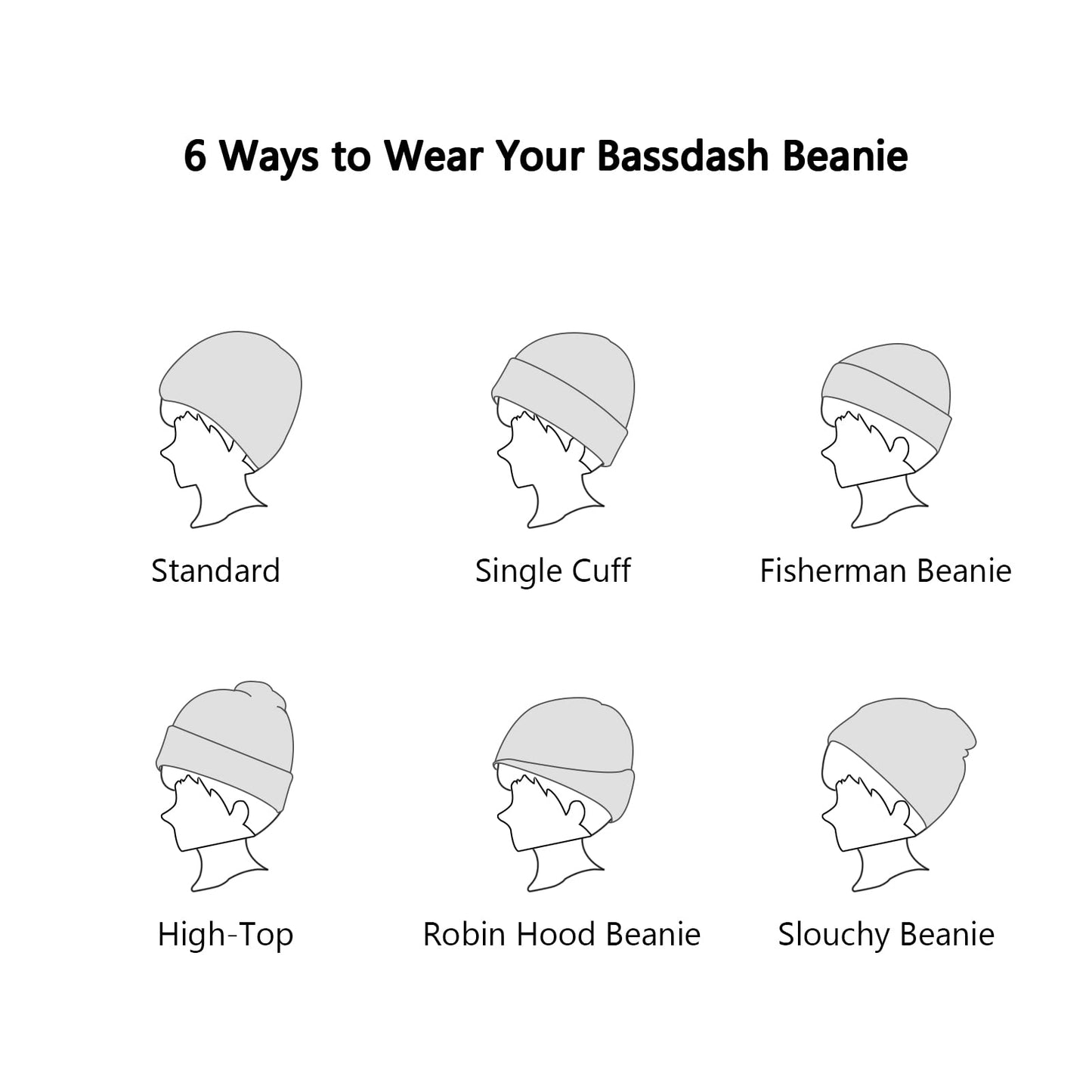 BASSDASH Winter Stretchy Knit Beanie Hats Soft Warm for Men Women Lightweight Stylish Unisex Cuffed Beanies Black
