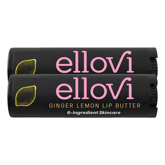 Ellovi Natural Lip Butter Lip Balm - Ginger Lemon - Pure Enough to Eat - Made With Just 6 Vegan Ingredients - 100% Natural & Organic Moisturizing Lip Care for All Day Hydration (2-Pack)