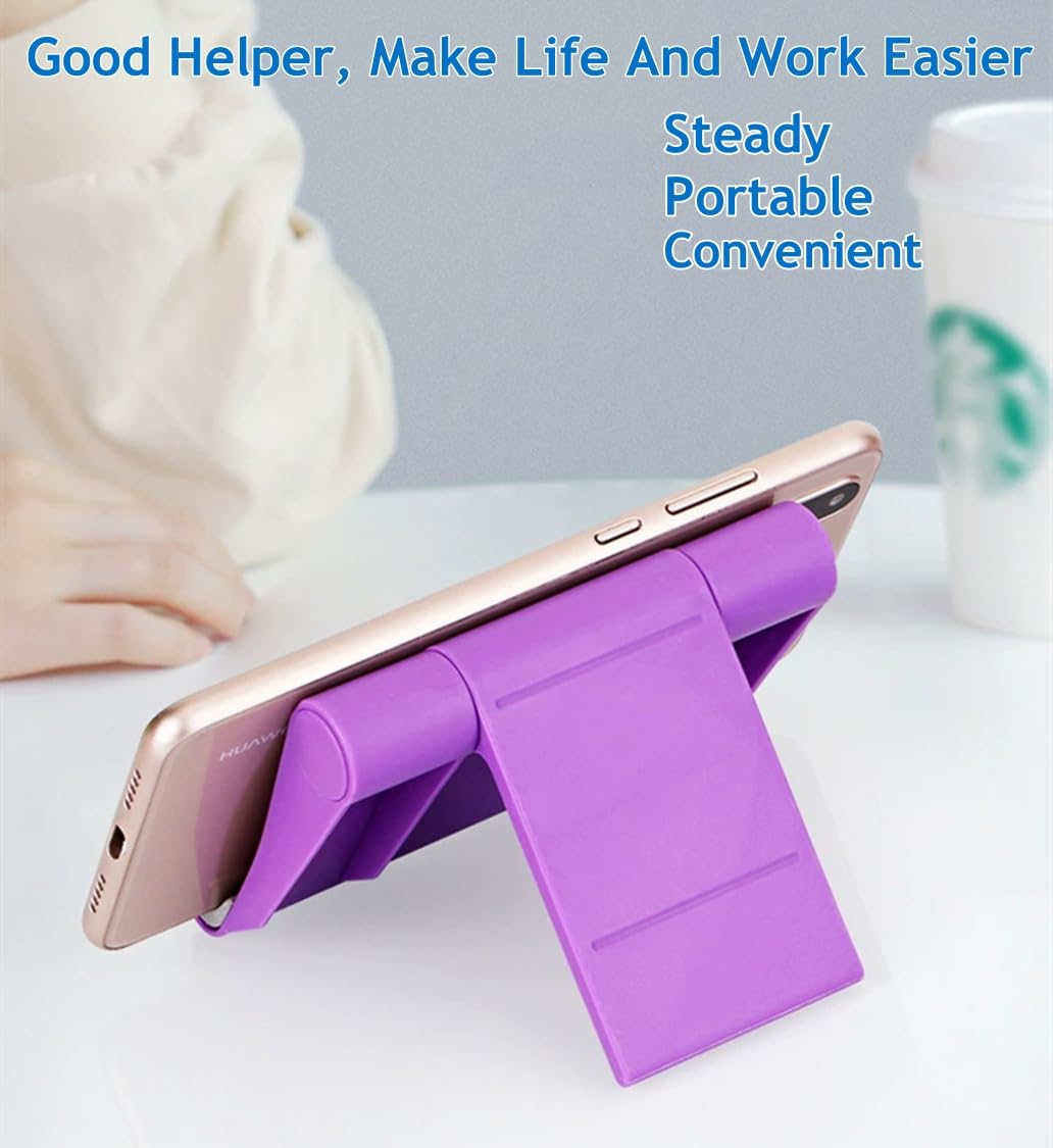JUSDIQIR Cell Phone Stand for Desk 2 Pack Mobile Phone Holders Desktop Tablet Stand, Foldable Phone Dock Universal Adjustable Tablet Stand for Desk (Pink+Purple)