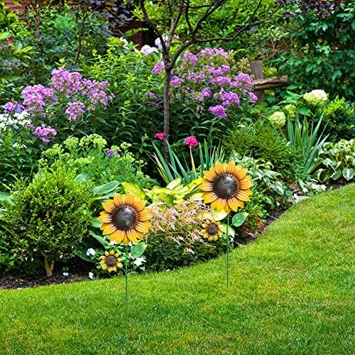 YEAHOME Garden Decor for Outside, 2 Pack 22.4“ Sunflower Garden Stakes Spring Decor, Metal Flowers with Shaking Head Yard Art for Outdoor Yard Lawn Patio Decoration