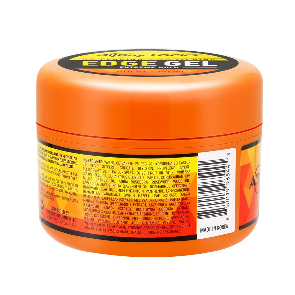 AllDay Locks Edge Gel | Extreme Hold Edge Control Gel | No Flaking, Itching, or Split Ends | Long Lasting Style for Braids, Locks, Twists, Cornrows | 10 oz
