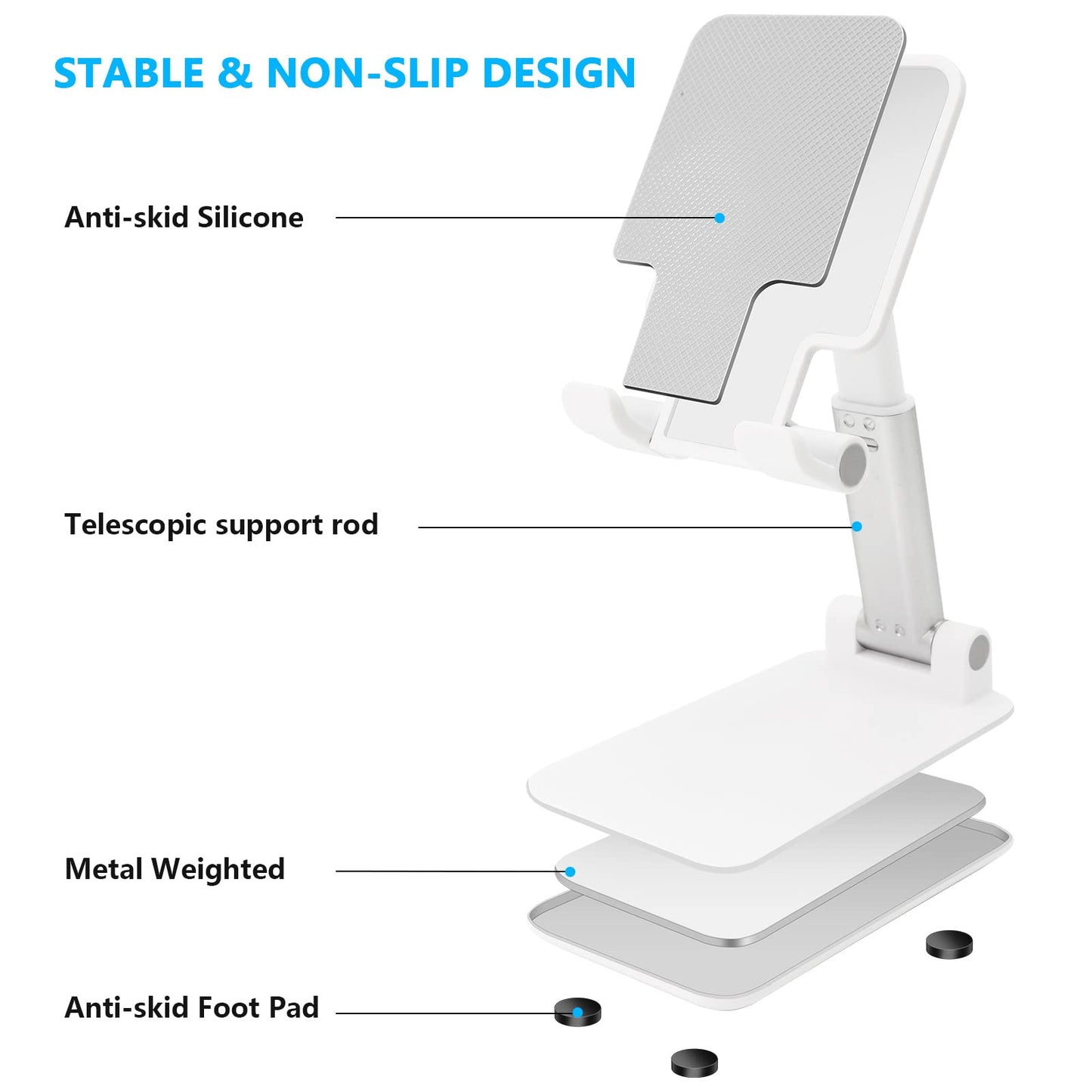 szwilnis Cell Phone Stand, Folding Desktop Phone Stand, Angle Height Adjustable Mobile Phone Holder for Desk, Office, Tablet Stand Compatible with All Phones 4-10 Inches Cell Phone/Tablet (White)