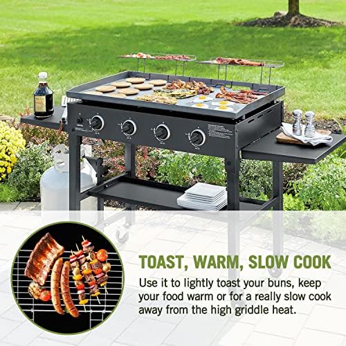 Geesta 2Pcs Blackstone Griddle Warming Rack, Heavy Duty Steel Grill Warming Rack Compatible with 17/22/28/36 Inch Blackstone Griddles and Most Tabletop Flattop Griddle Accessories