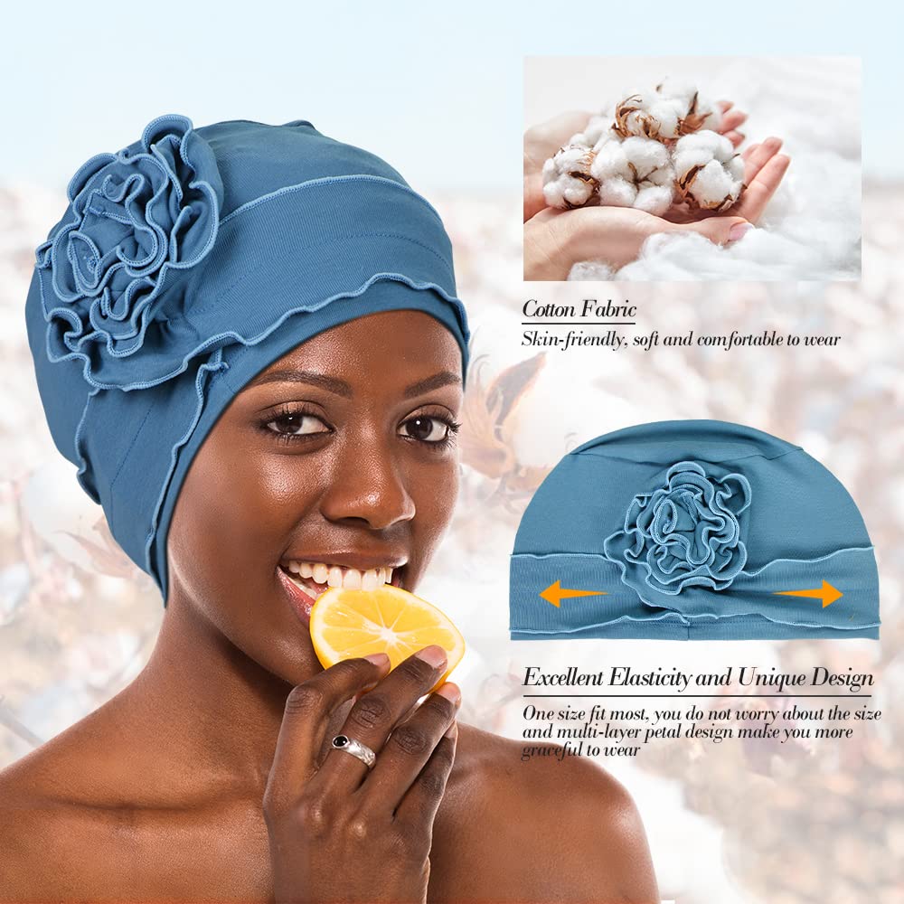AIPESL 2 Pieces Cotton Chemo Turban Headwear, Soft Cancer Headwear Elastic Cancer Cap for Women with Hair Loss