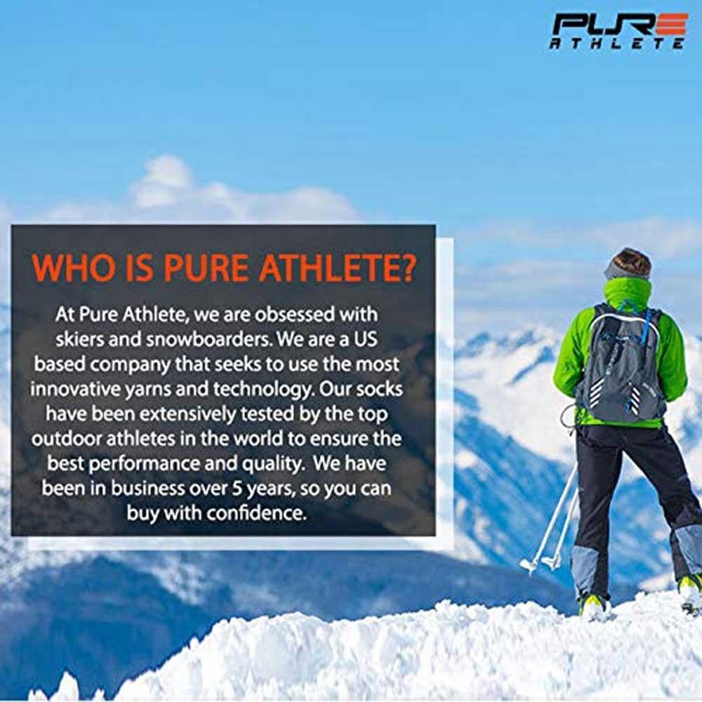 Pure Athlete Ski Socks Warm Merino Wool - Best Lightweight Thin Ski Snowboard Sock Women Men (1 Pair - Black/Grey, Large-X-Large)