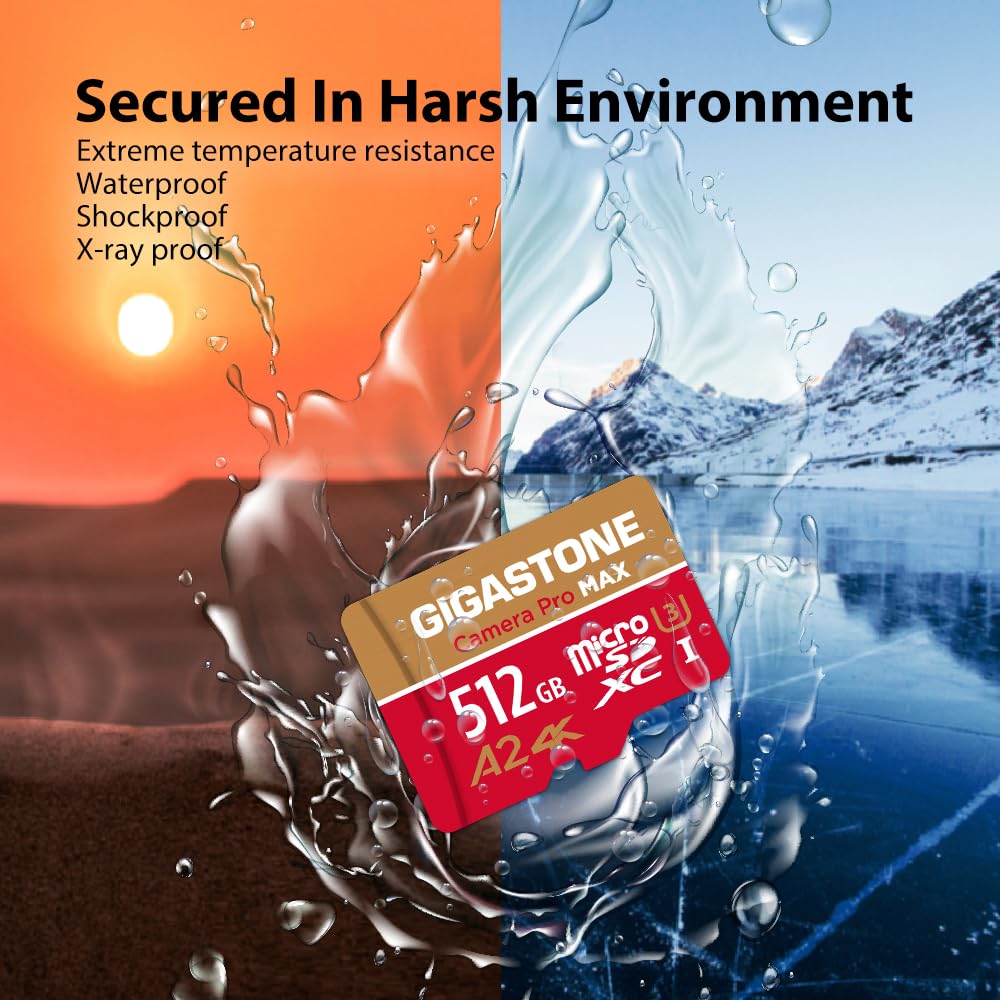 [5-Yrs Free Data Recovery] GIGASTONE 512GB Micro SD Card, 4K Camera Pro MAX, Compatible with Gopro, Dash Cam, DJI, Drone, Security Camera, Speed Up to 160MB/s, UHS-I A2 4K U3 C10, with Adapter