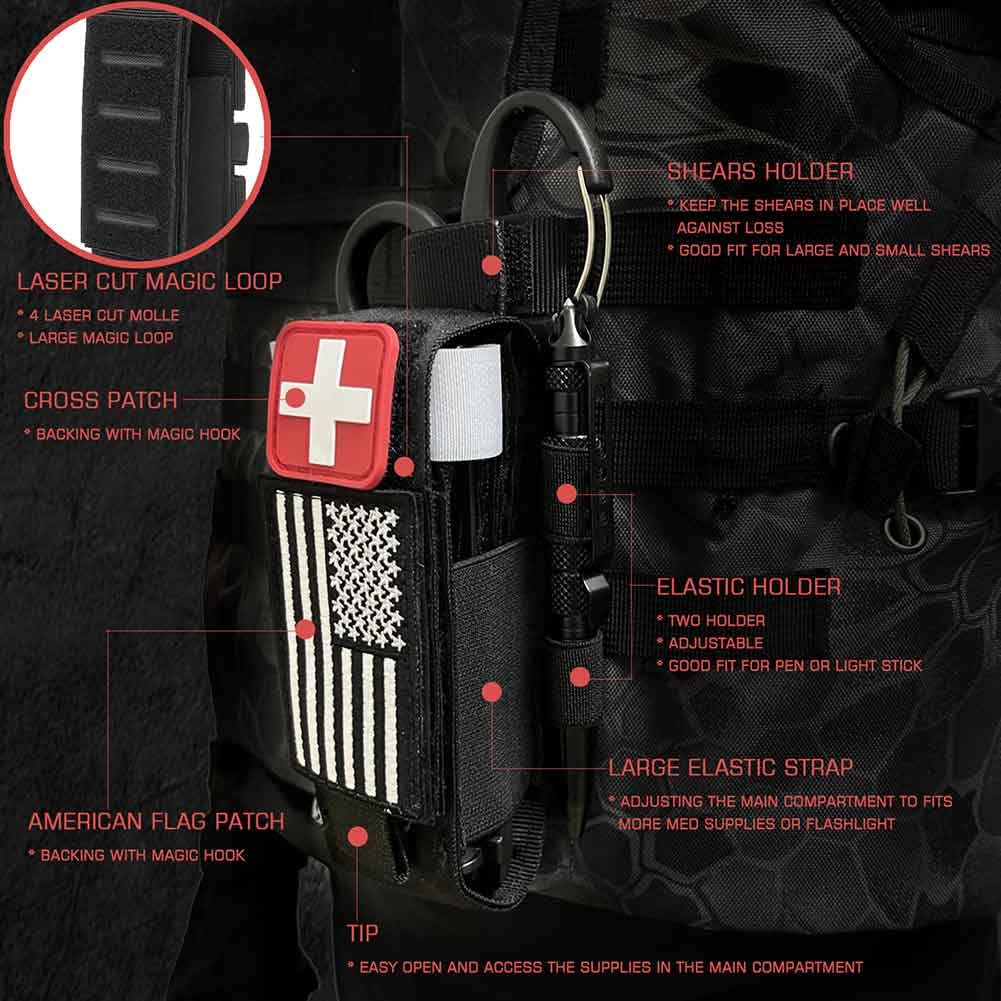 Molle TQ Tourniquet Pouch Holder & Tactical Trauma Medical Shear Flashlight Duty Belt Holster