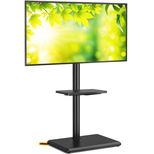 5Rcom Floor TV Stand with Mount for 32-60 inch TVs, Swivel and Height Adjustable Floor Standing TV Stands with Wood Base, Tall TV Stand with Shelf up to 88 lbs for Living Room, Bedroom and Corner