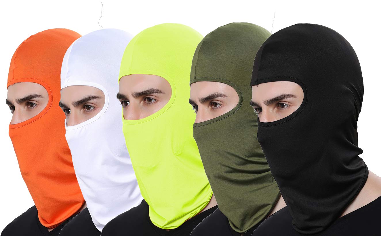 Pack of 5 Thin Sun Balaclava Winter Ski Mask for Men Outdoor Cycling Motorcycle Airsoft Fishing Hunting Mask Darkblack