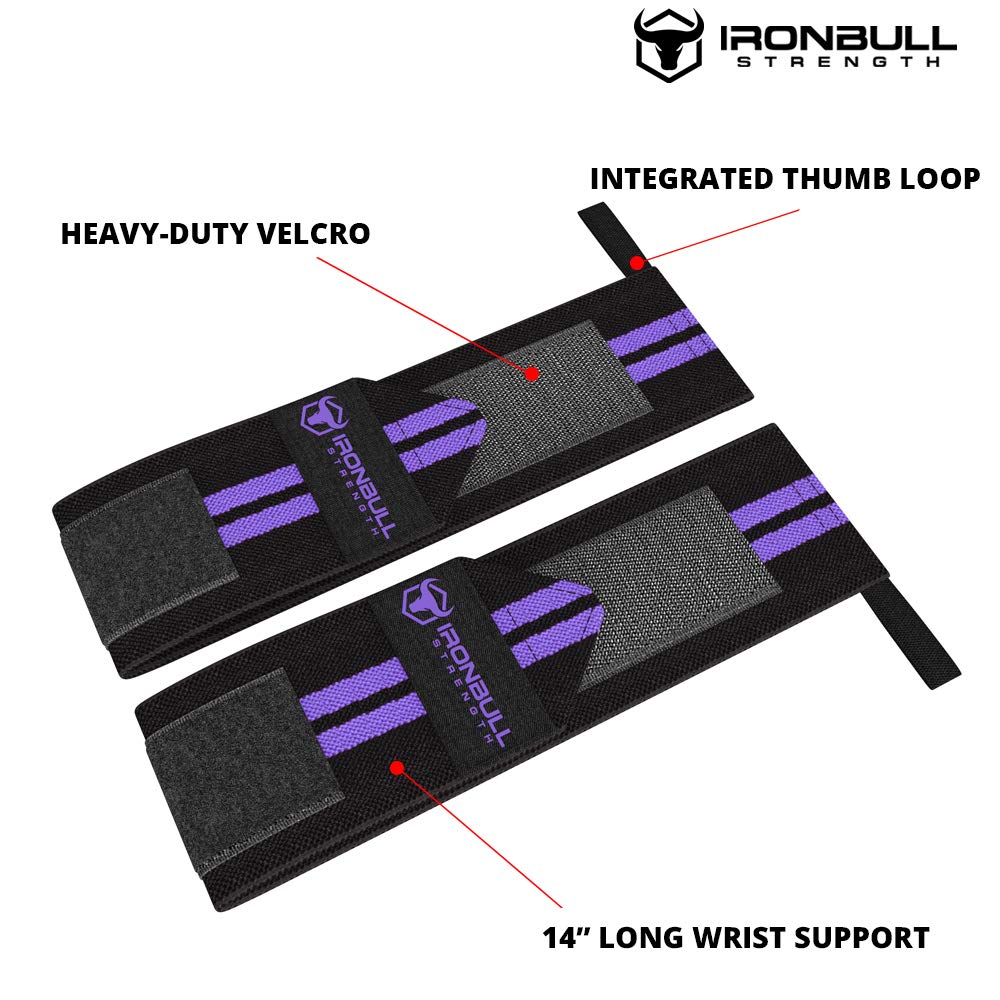 Women Wrist Wraps with Thumb Loops - 12" Professional Grade - Wrist Support Brace and Compression for Cross Training, Weight Lifting, Powerlifting, Strength Training (Black/Purple)
