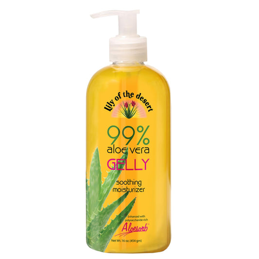 Lily Of The Desert Gelly Moisturizer - 99% Organic Aloe Vera Gel for Skin, After Sun Care with Aloe, Vitamin E Oil, and Vitamin C for Sunburn Relief, 16 Fl Oz