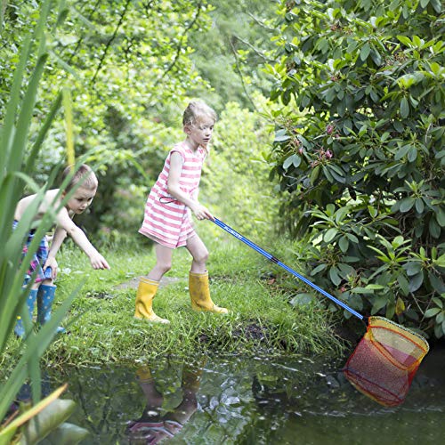 PLUSINNO Kids Fishing Net, Telescopic Lightweight Landing Net with Aluminum Pole Handle and Nylon Mesh, Catch and Release Butterfly Net for Kids Youth Outdoor (1 Pack-Blue)