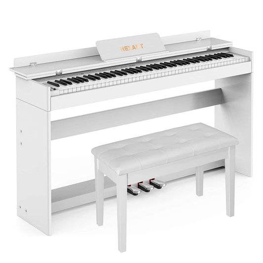 HEXANT 88-Key Weighted Digital Piano, Full-Size Semi-Weighted Upright Flip Electric Keyboard Piano with 3 Pedal and Multi-Functional Keyboard for Beginner(with Bench,White）