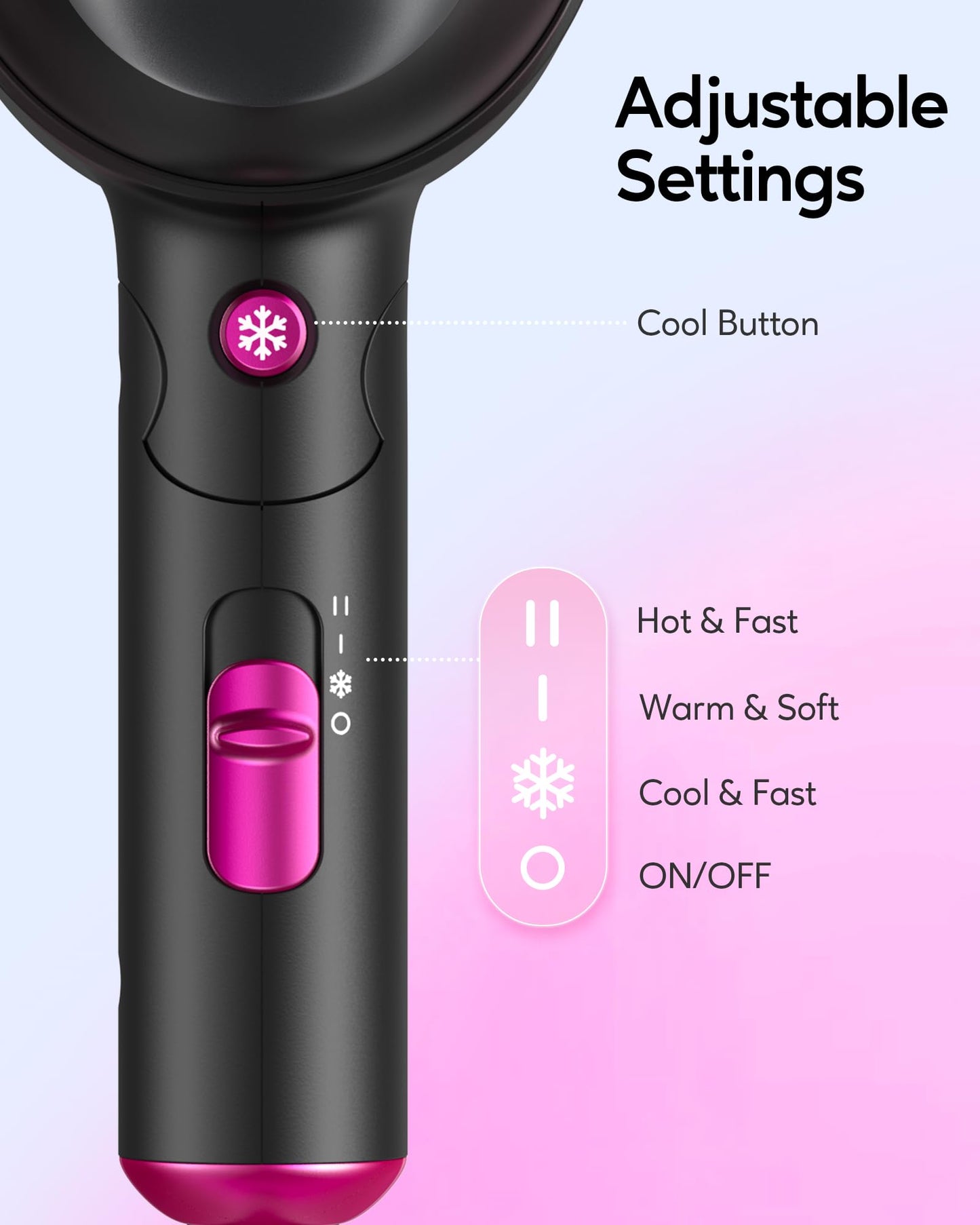 Wavytalk Hair Dryer with Diffuser, Foldable Hair Blow Dryer, 1600W Lightweight Diffuser Hair Dryer for Curly Hair, Black