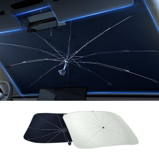 [2025 Upgrade] AKEsepe Windshield Sun Shade Umbrella for Car-[World-Class Quality Certified] Block UV Rays&Sun Heat,Protect Car Interior,Retractable Handle,Zipper with Wide Bandage,M(54" L x 31" W)