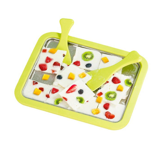 Ice Maker,Ice Cream Makers,Yogurt Countertop Machine,Stainless Steel Homemade DIY Instant Freeze Dried Cream Roll Pot with 2 Scrapers,Frozen Fruit Chocolate Strawberries Yogurt Machines