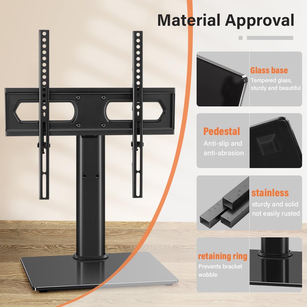 KKTONER Universal TV Stand Table Top TV Stand for 27 to 65 inch Height Adjustable TV Stand Mount with Tempered Glass Base LED tvs Max VEAS 400mm Hold up 77LBs