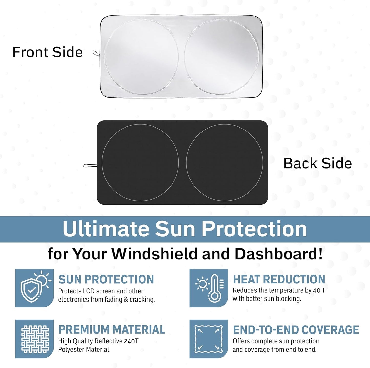 Autovir Foldable Windshield Sun Shade for Car – 240T Reflective UV and Heat Shield with Storage Bag | Keeps Interior Cool | Universal Fit for Sedans, SUVs, and Trucks – Medium (64" x 32")