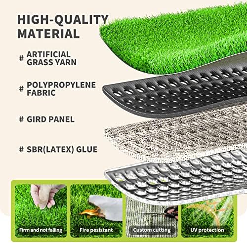 LOOBANI Realistic Artificial Grass Rug Indoor Outdoor, Dog Grass Mat with Drainage Holes and Replacement Artificial Grass Turf, Fake Grass for Garden Lawn Landscape Balcony Decoration, 3 Feet x 5 Feet