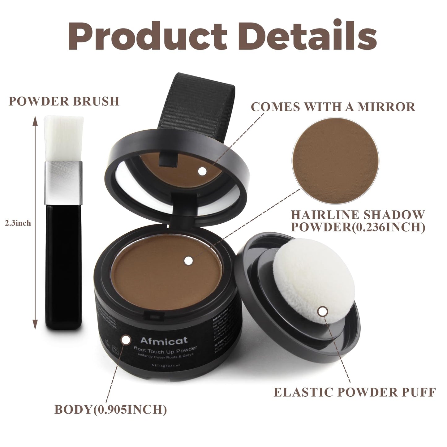 Afmicat Root Touch Up Powder, Hairline Powder for Thinning Hair, Instantly Cover Grey Hair, Root Cover Up for Women & Men, Bald Spots, Grooming, Beard Line (Brown, 0.14 Ounce (Pack of 1))