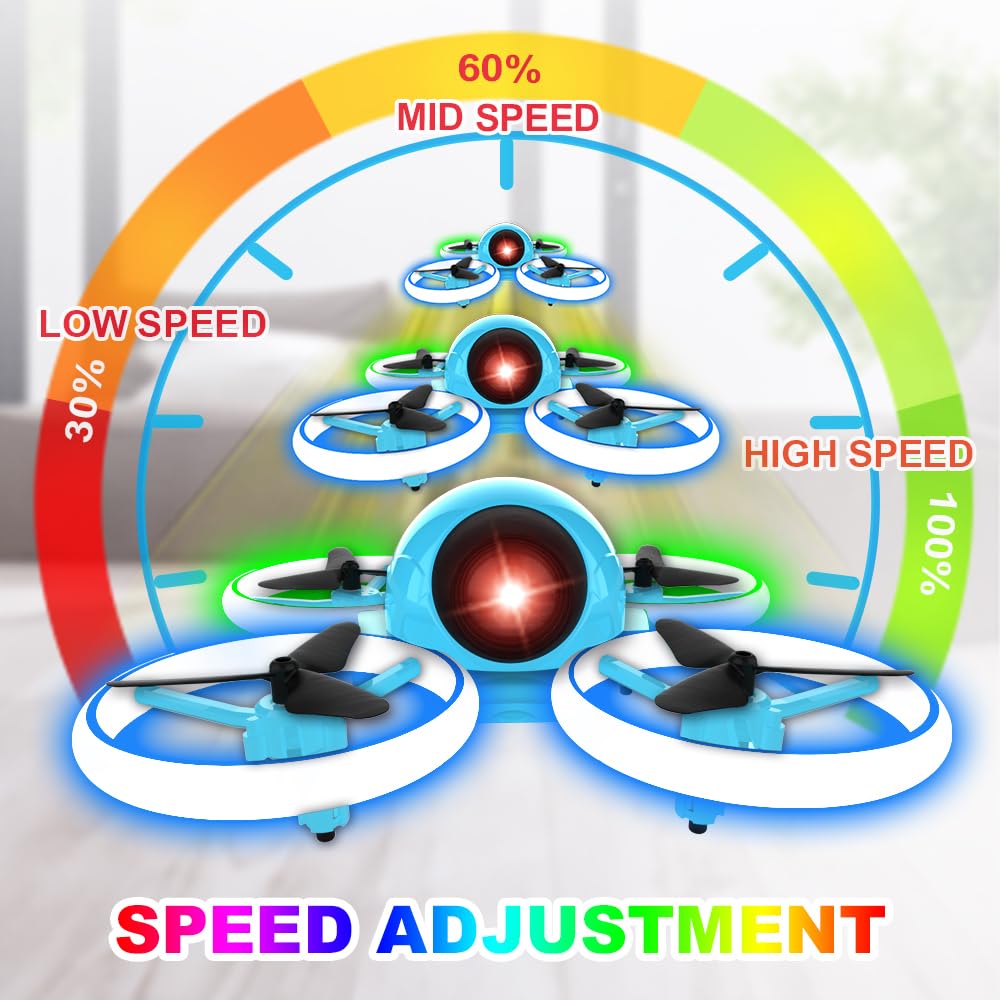 Dwi Dowellin Mini Drone for Kids, 4.9 Inch Small Flying Toys Drones with LED Light One Key Take Off Spin Flips RC Mini Drones Nano Quadcopter Long Flight Time Drones for Beginners and Adults, Blue