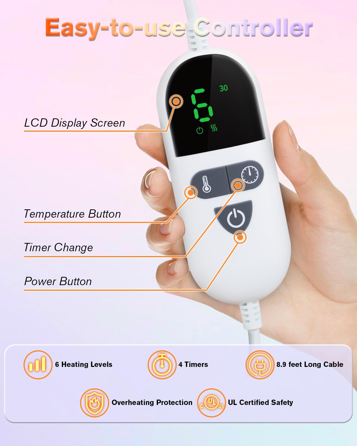 Heating Pad for Neck and Shoulders and Back, Pain Relief Electric Heating Pad Large Size 24”X33” with 4 Timers, 6 Heat Levels and Auto-Off, Birthday Gifts for Women Men Mom Wife and Grandma - Purple