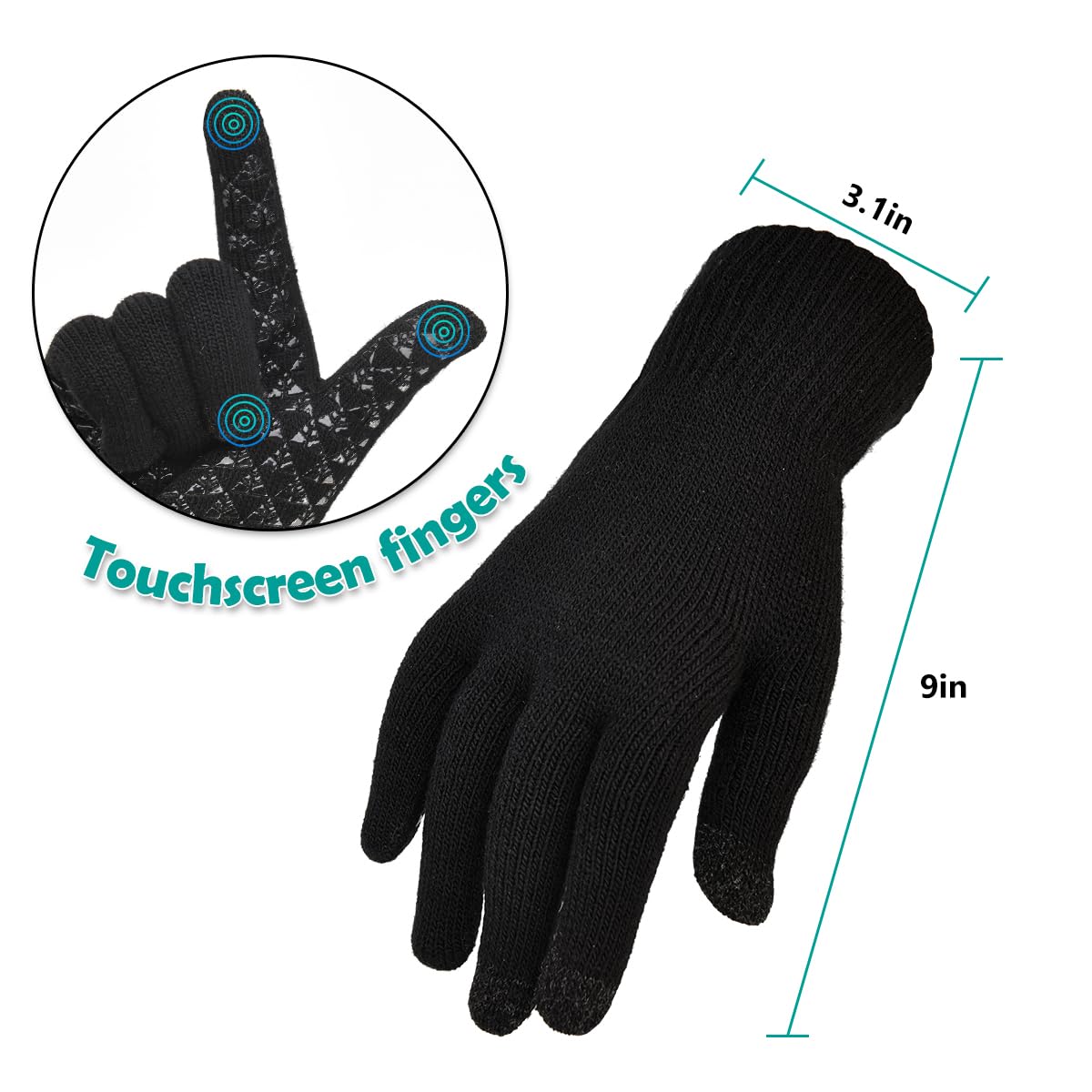 ZEXIAN Womens&Mens Winter Warm Skull Beanie Hat and Touchscreen Gloves with Knit Fleece Lined for Cold Weather（Black）