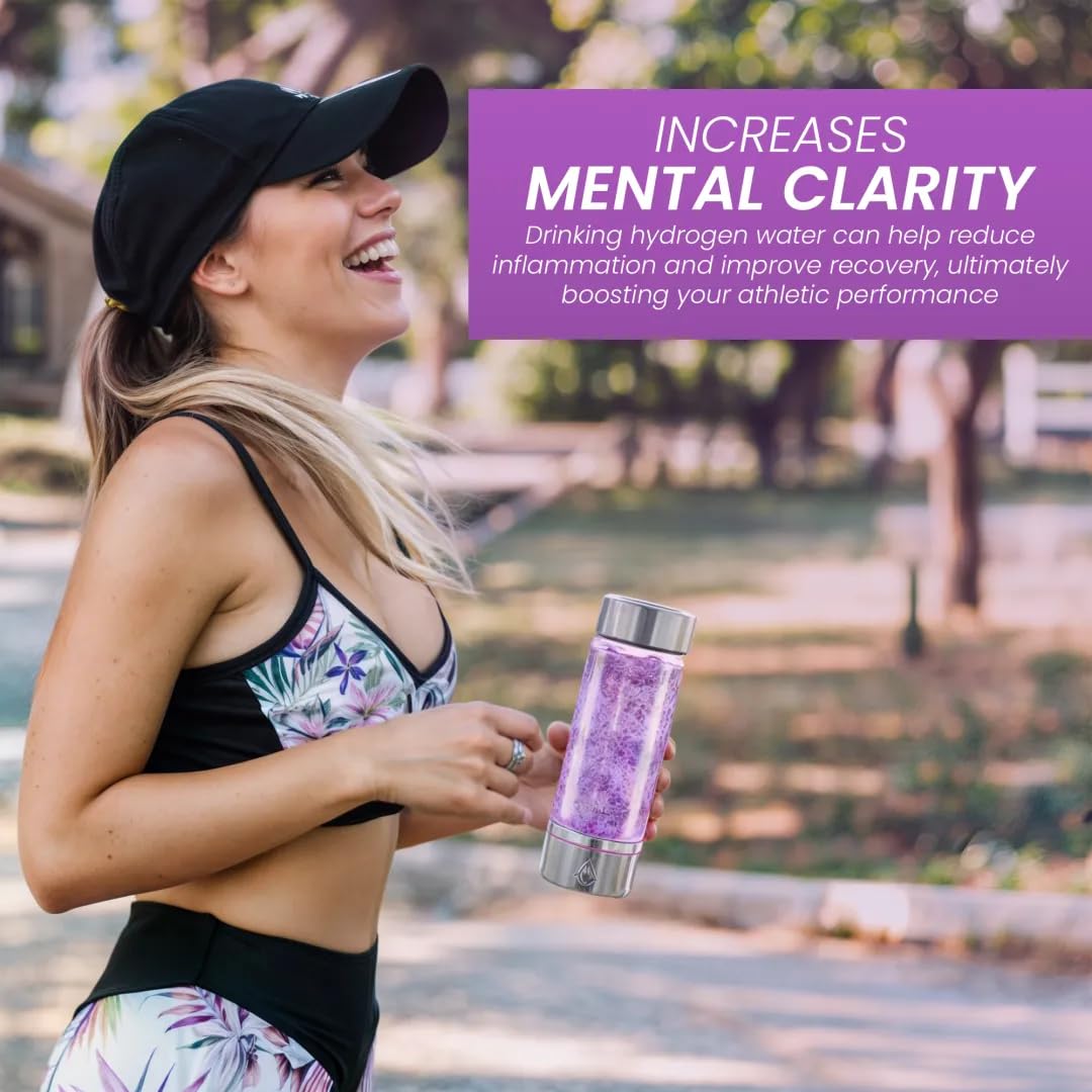 H3O Hydrogen Water Bottle - Hydrogen-Infused Water Machine with Built-in Purple Protective Light - Portable Water Ionizer for Hydration, Energy, Sleep Quality - 3000PPB Hydrogen Ions per Cycle