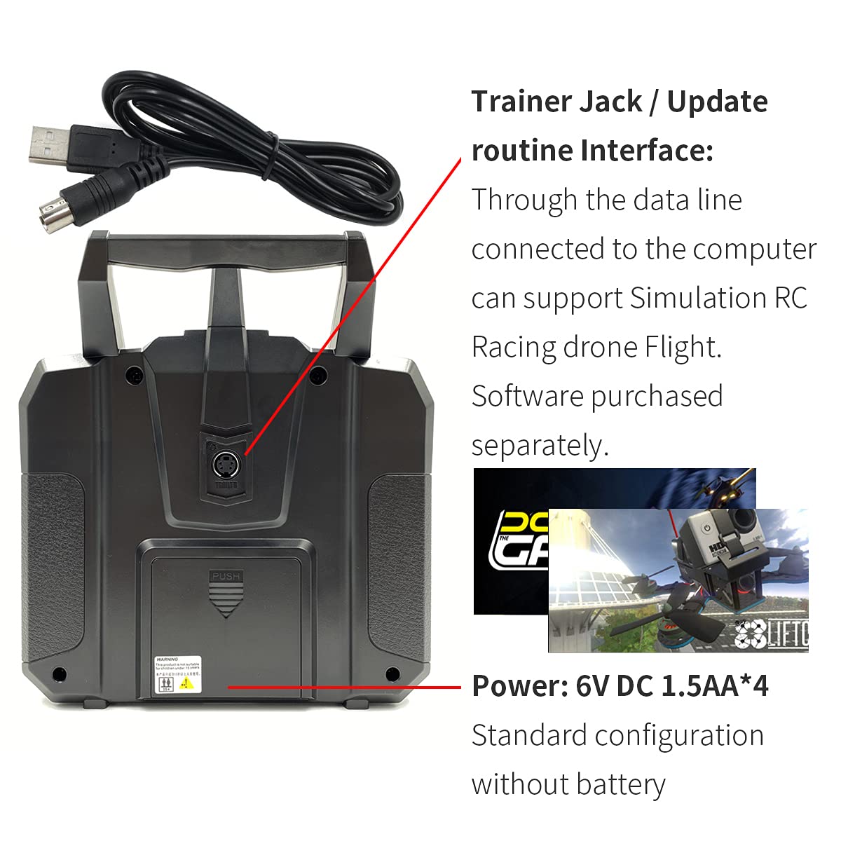 FLYSKY FS-i6X 10CH 2.4GHz RC Transmitter Controller with FS-iA6B Receiver Upgrade Cable for RC Boat Racing Drone (Mode_2)