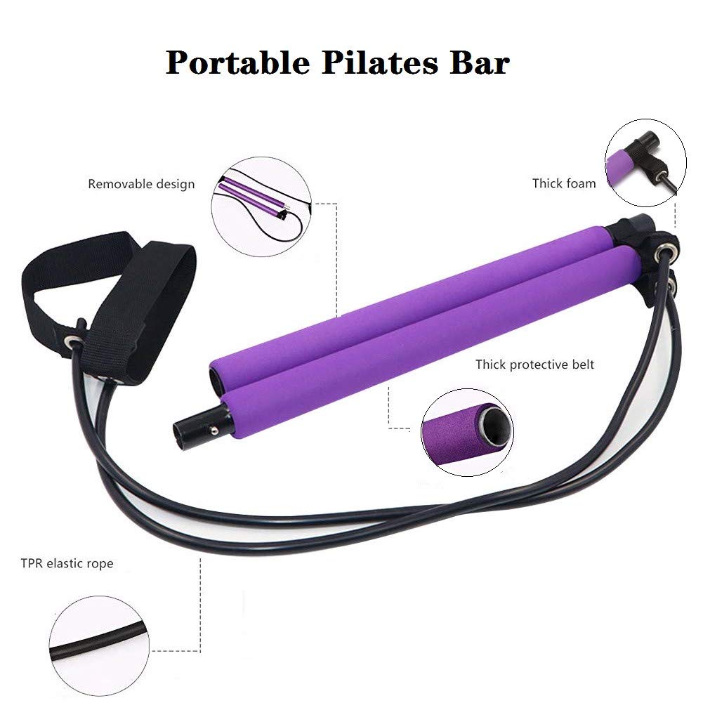 Portable Yoga Exercise Pilates Bar, Yoga Pilates Bar Reformer Kit, Pilates Bar Kit with Resistance Band,Home Gym Pilates with Foot Loop for Total Body Workout (Pink)