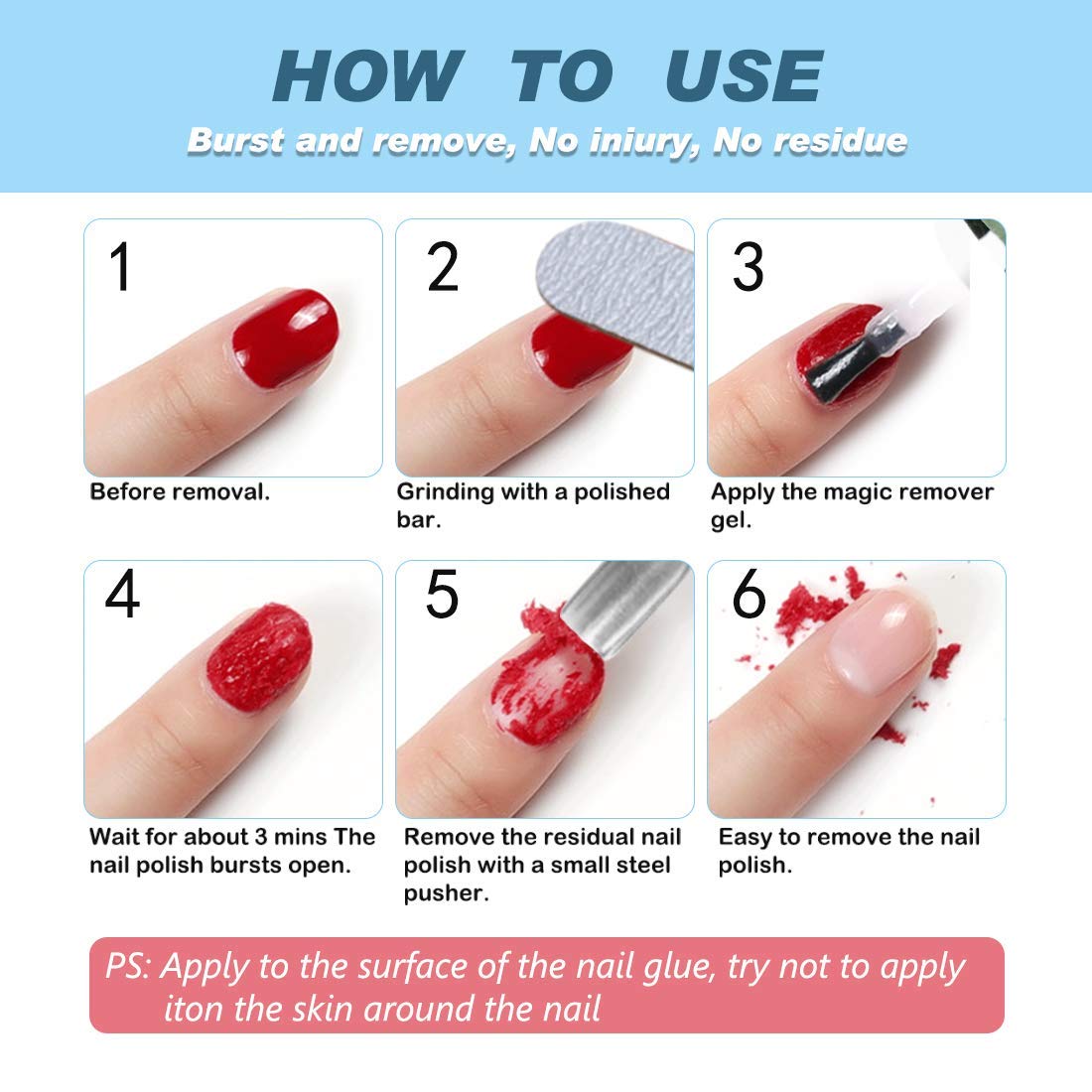 Gel Nail Polish Remover, Ultra-Powerful Nail Polish Remover for Natural, Nail Polish Remover for Gel Nails (with 1Pcs Cuticle Pusher and Nail Polish Scraper)