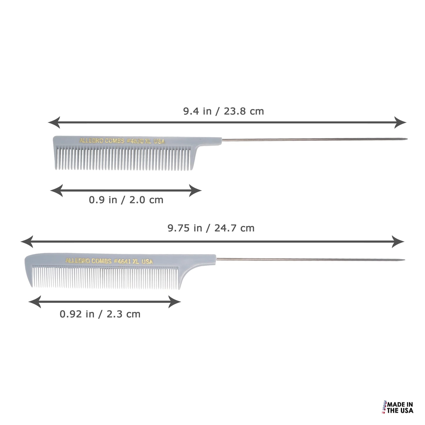 Allegro Combs XL Pintail Rat Tail Combs Parting Combs Metal Tail Foiling Combs Pin Combs Stitch Braids Combs2 Pc. (Gray)