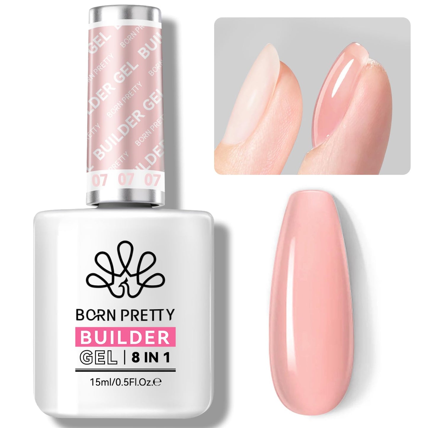 BORN PRETTY Builder Gel for Nails, 8-in-1 Milky Nude Natural Clear Builder Nail Gel for Nail Apex and Extension Strengthener, Nail GLue Gel Hard Gel Base Rhinestone Nail Glue Gel in a Bottle 15ml