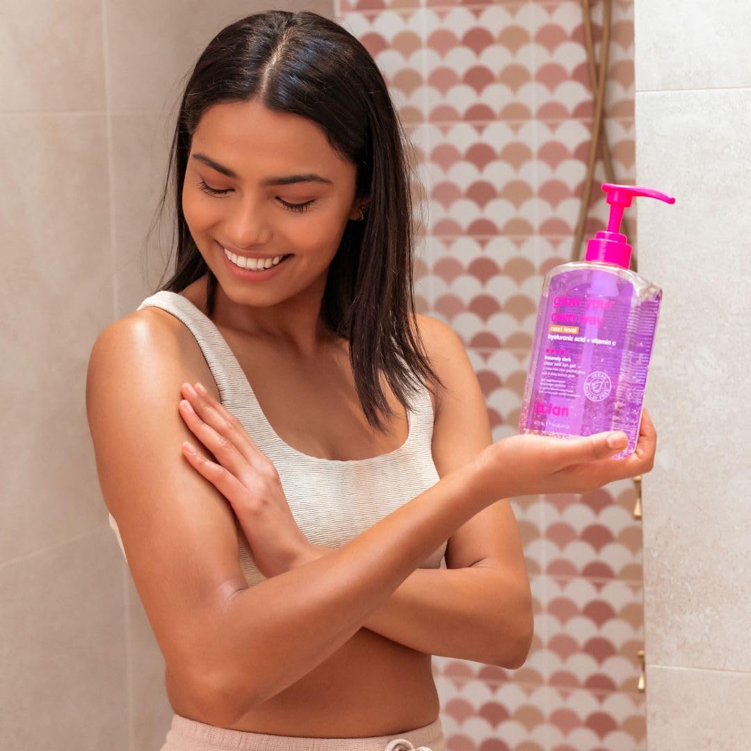 b.tan Insanely Dark Clear Self Tan Gel | Glow Your Own Way Next Level - Best, Transfer-Resistant Sunless Tanning Lotion, Ultra Quick Bronze, No Fake Tanner Smell, 16 Fl Oz