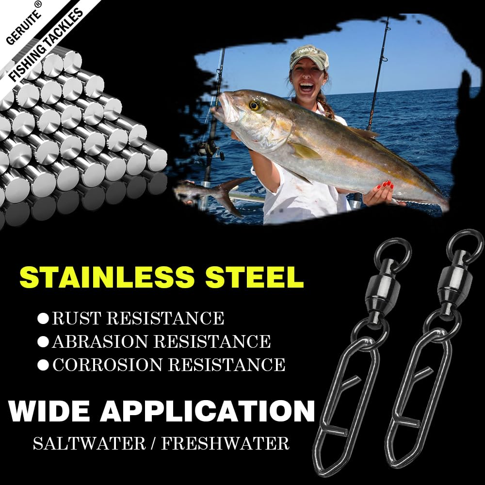 GERUITE Snap Fishing Swivels Ball Bearing Swivel High Strength Fishing Swivels Saltwater Stainless Barrel Swivel for Freshwater Fishing #4(25 Pcs)
