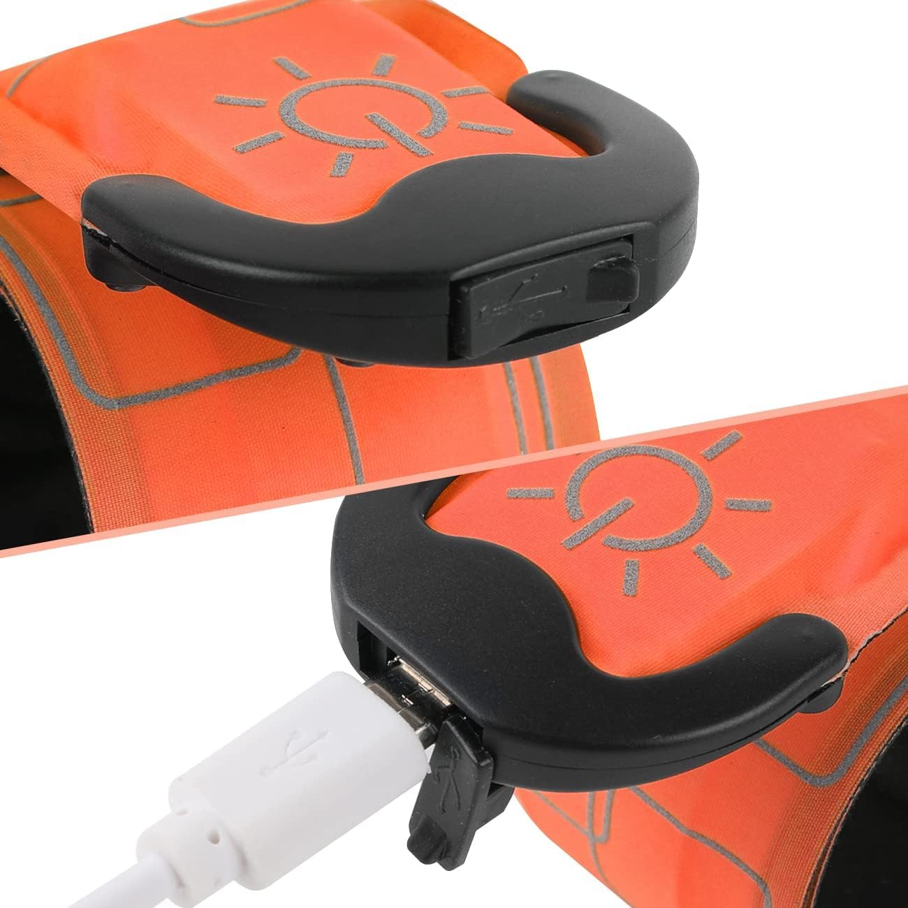 LOBKIN 2 Pcs Rechargeable Safety Bracelets - LED Slap Armband Kids Night Safe Walking Wrist Band Reflective Belt - Magic Band Running Lights Gear for Runners Joggers Bikers