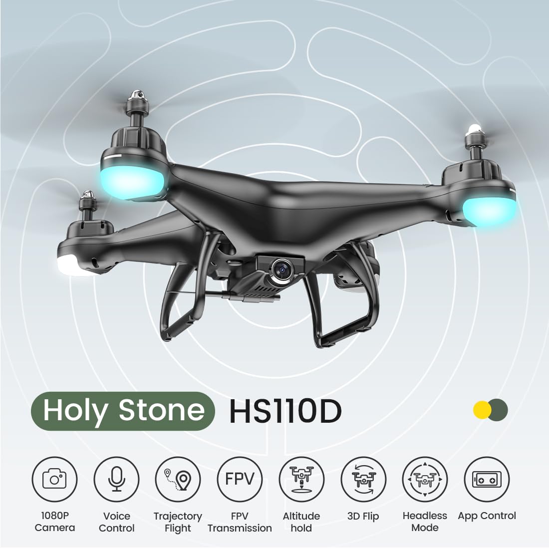 Holy Stone HS110D FPV RC Drone With 1080P HD Camera Live Video 120 Wide Angle WiFi Quadcopter With Gravity Sensor, Voice Control, Gesture Control, Altitude Hold, Headless Mode, 3D Flip RTF 2 Batteries